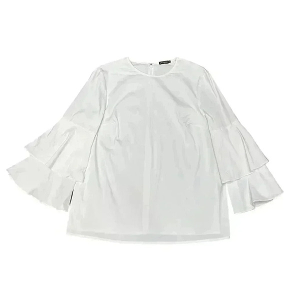 J.‎ McLaughlin (S) White Poplin Tiered Sleeve Lightweight Blouse - Picture 1 of 10